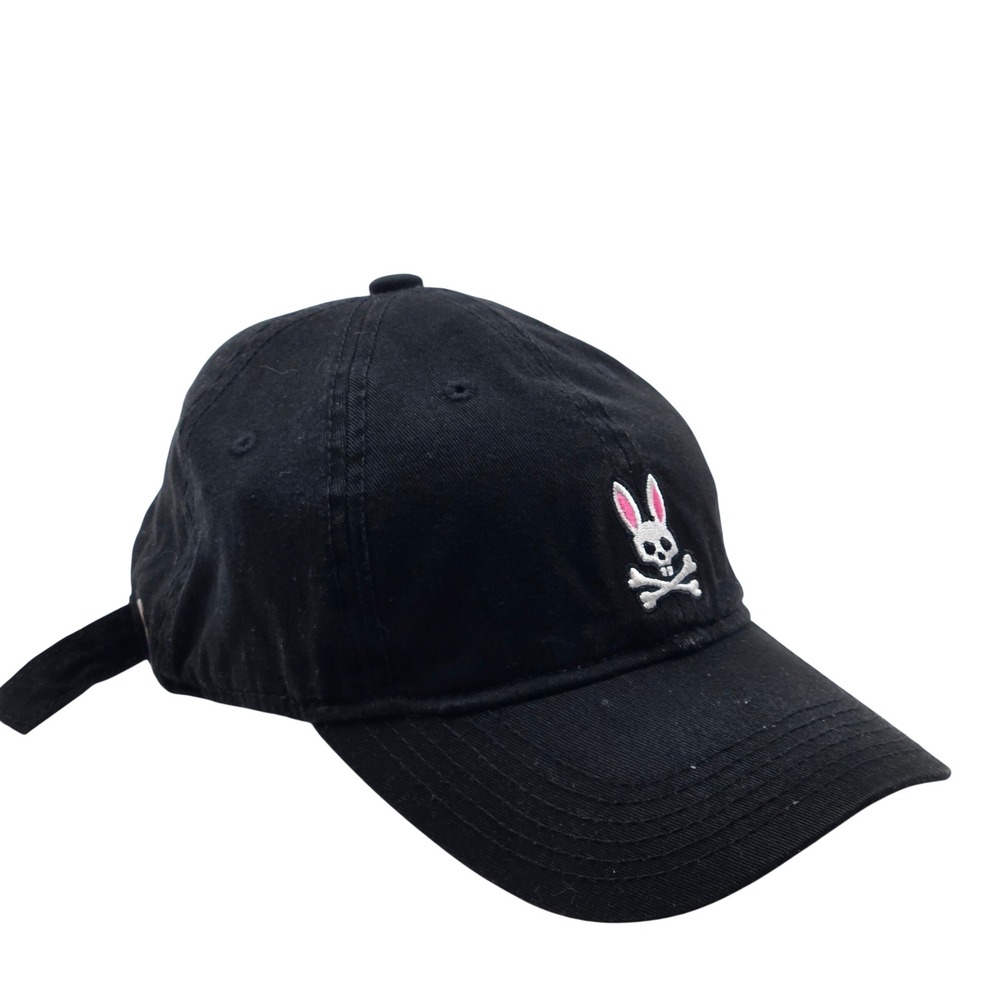 Psycho Bunny Mens Black Baseball Cap Adjustable Hat Embroidered Logo O/S